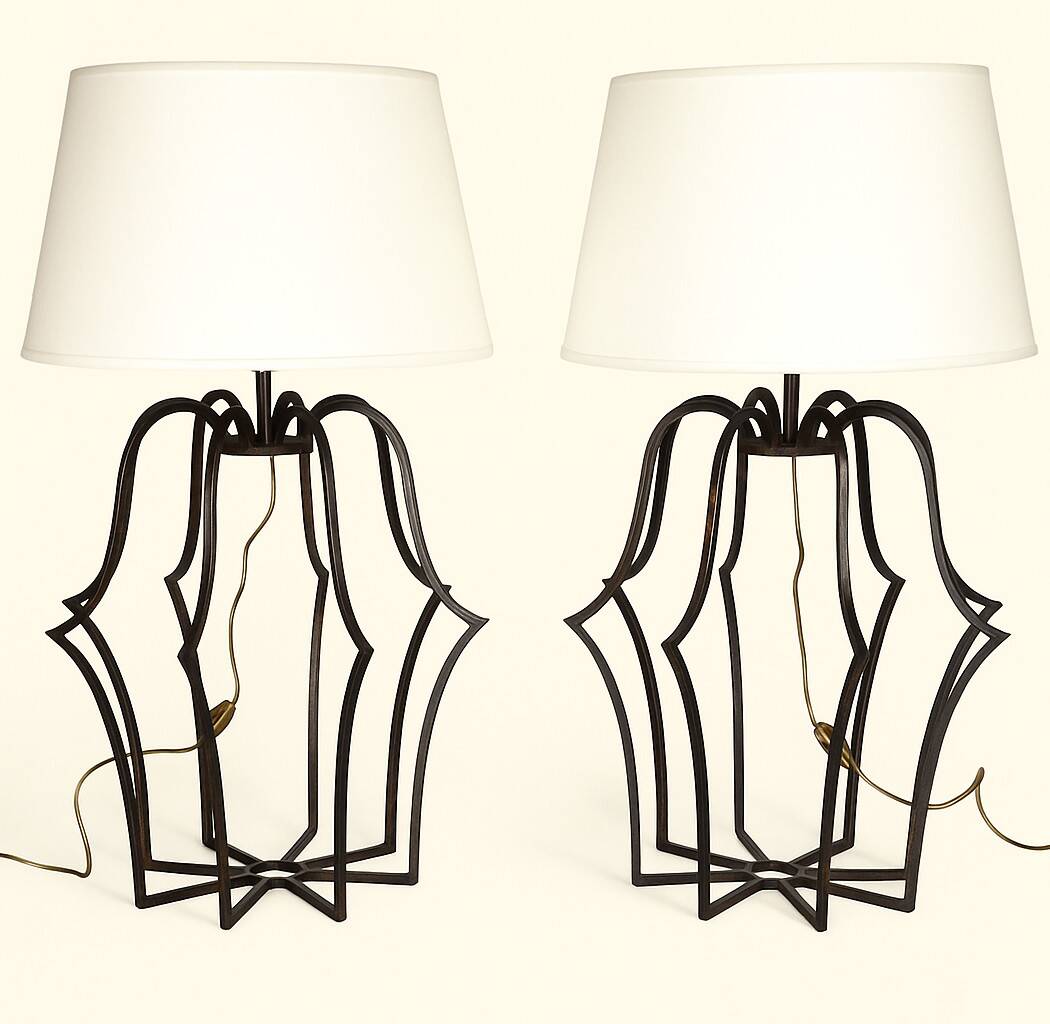 Large "Cage" Lamp Pair in Patinated Bronze - DLG by Jean Royère