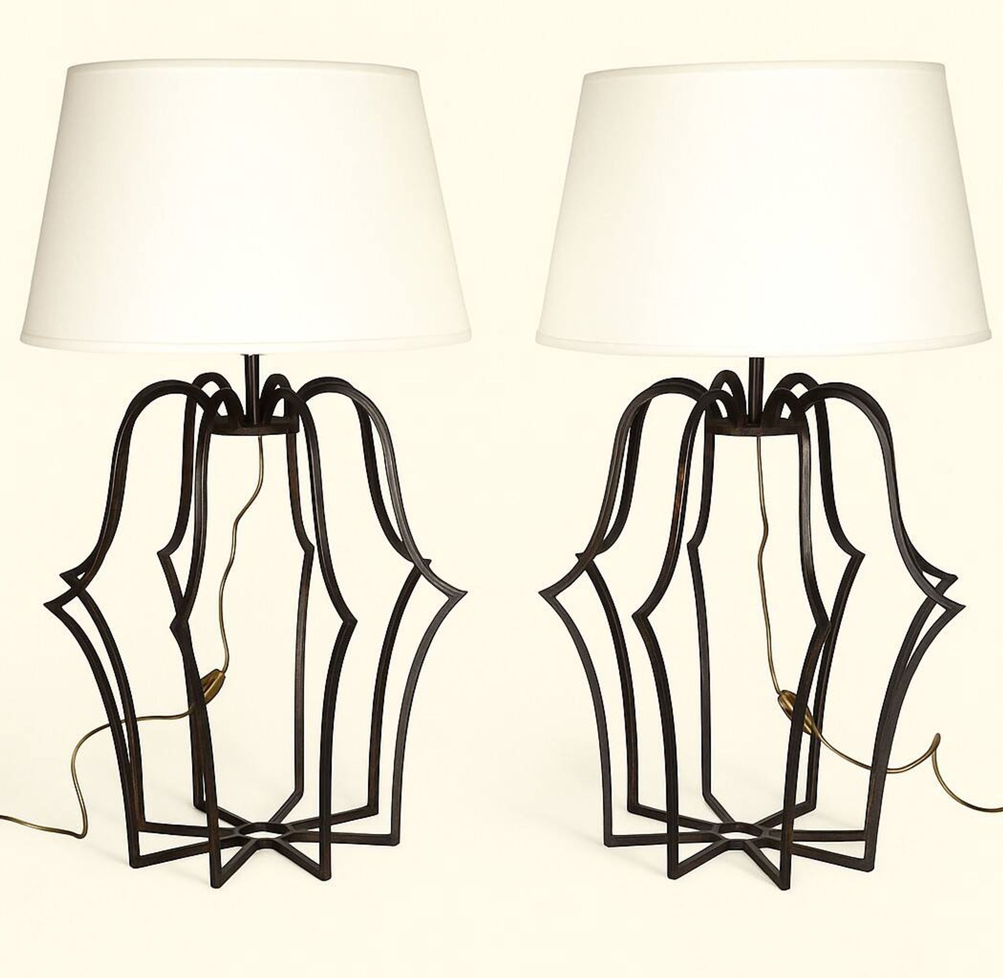 Large "Cage" Lamp Pair in Patinated Bronze - DLG by Jean Royère