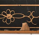 Japanese-style sideboard in bamboo and black lacquer enhanced with polychrome flowers