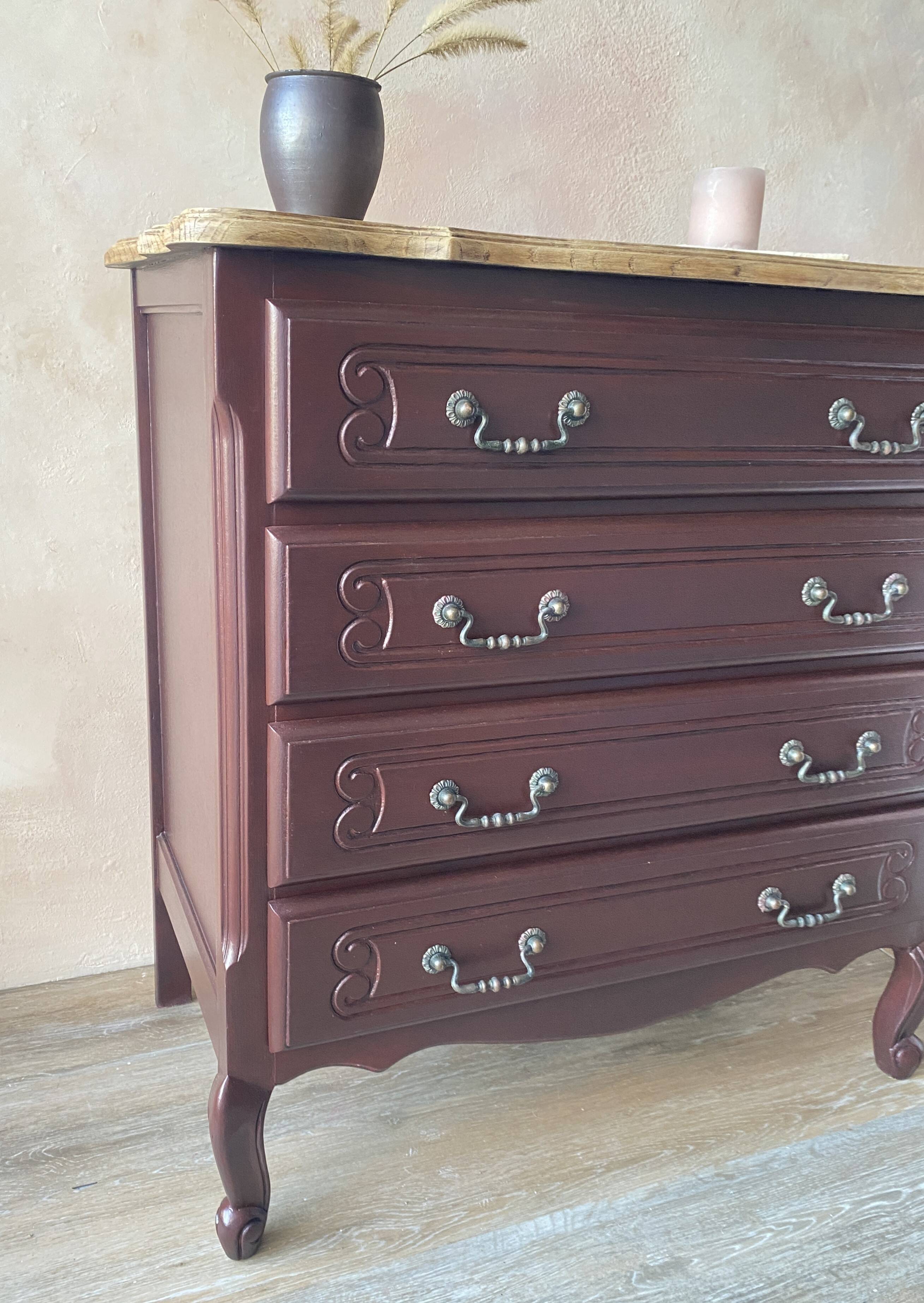 Louis XV style commode renovated - natural wood top and deep stain