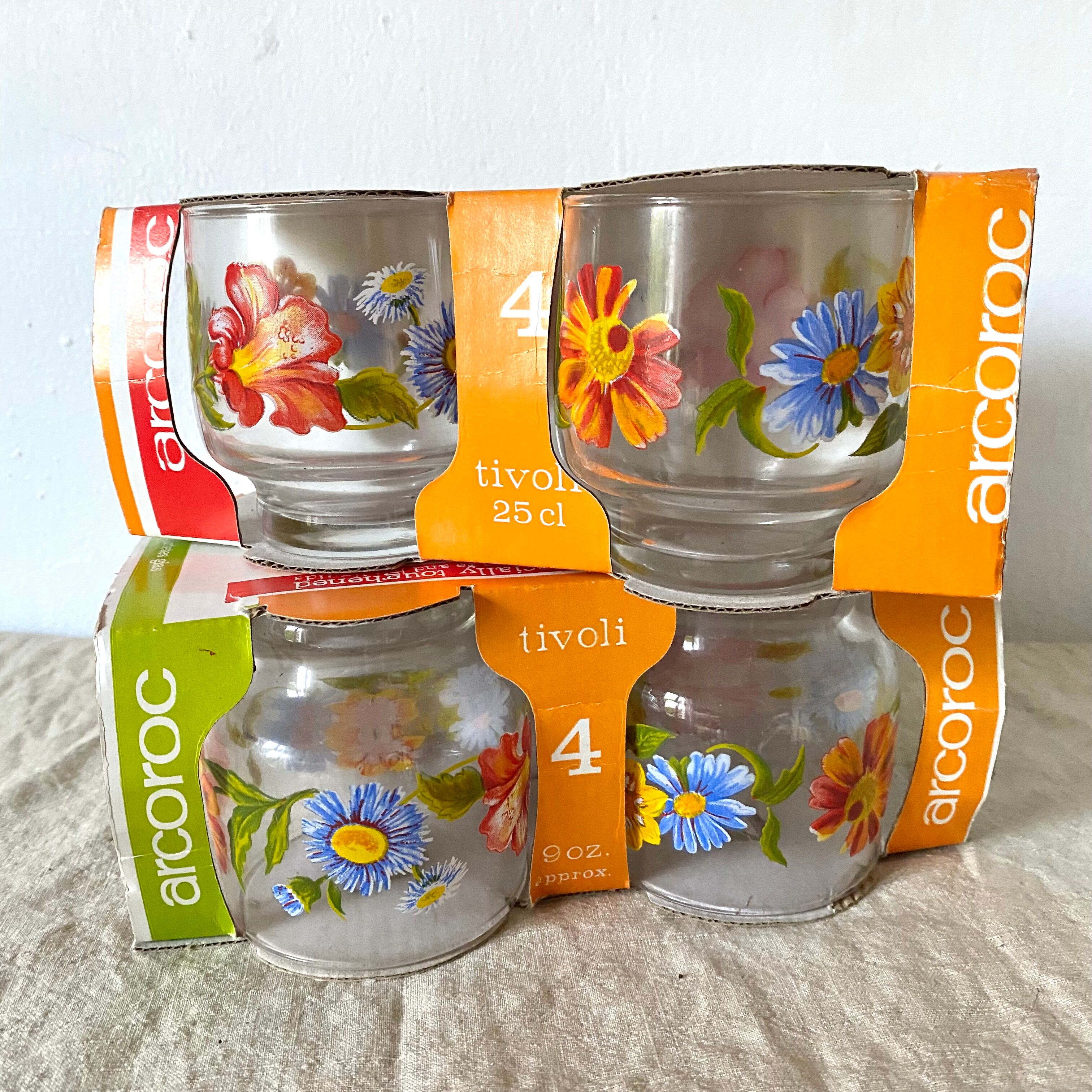 Verres vintage fleuris Arcoroc