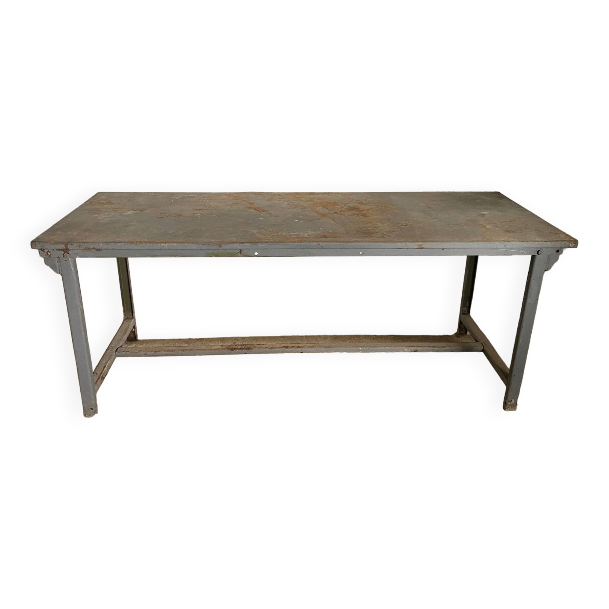 Vintage industrial gray metal dining table 1950
