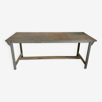 Vintage industrial gray metal dining table 1950