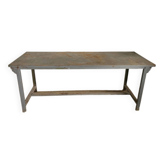 Vintage industrial gray metal dining table 1950
