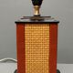 Lamp Le Dauphin black ceramic glazed, wicker canelé, imitation leather havana ~ 70's
