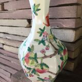 Hexagonal china porcelain vase xix th peches and 3 babs