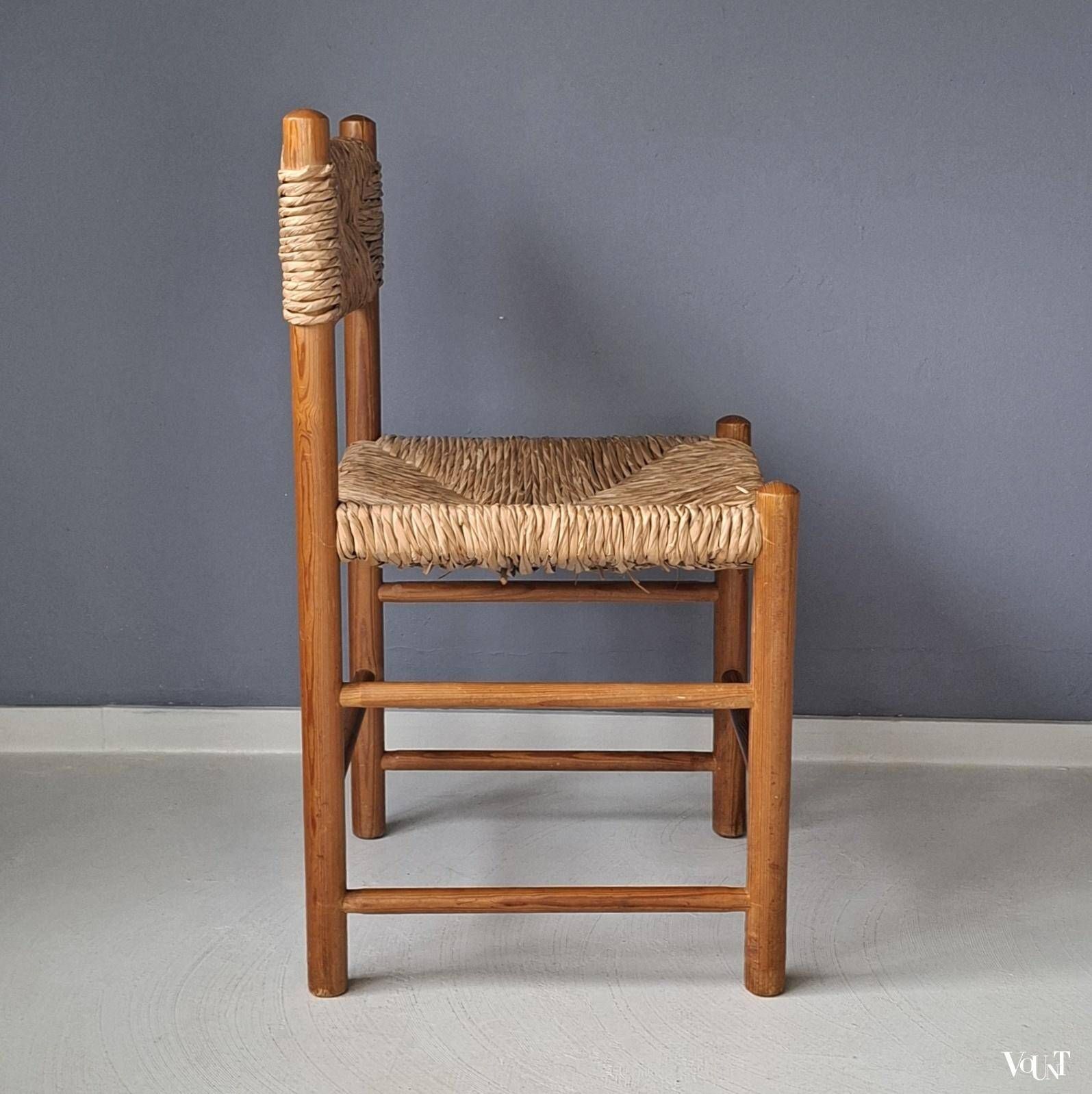 Wooden chair with rush seat and backrest, 1960s