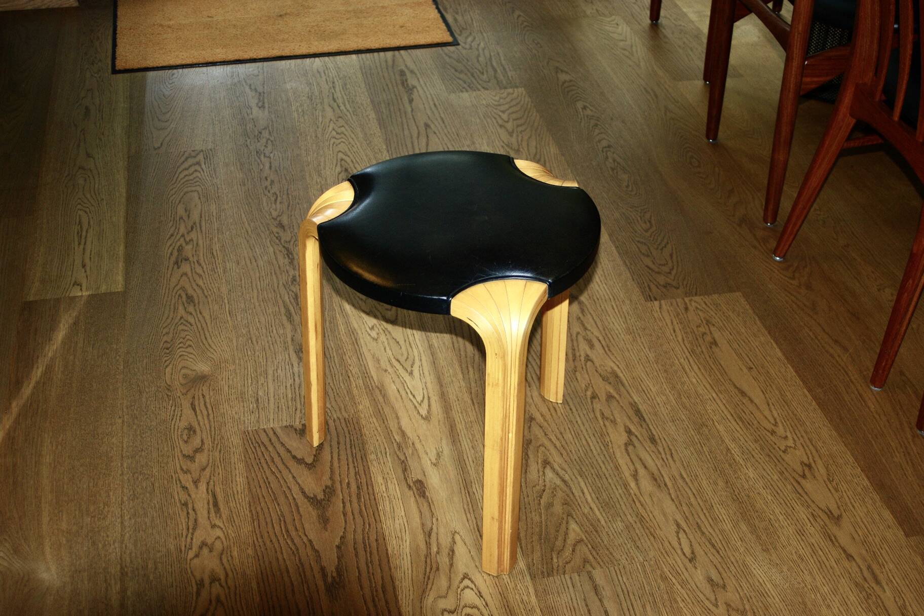 VINTAGE BIRCH AND LEATHER STOOL BY ALVAR AALTO FOR ARTEK