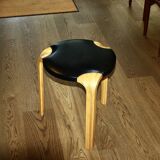 VINTAGE BIRCH AND LEATHER STOOL BY ALVAR AALTO FOR ARTEK