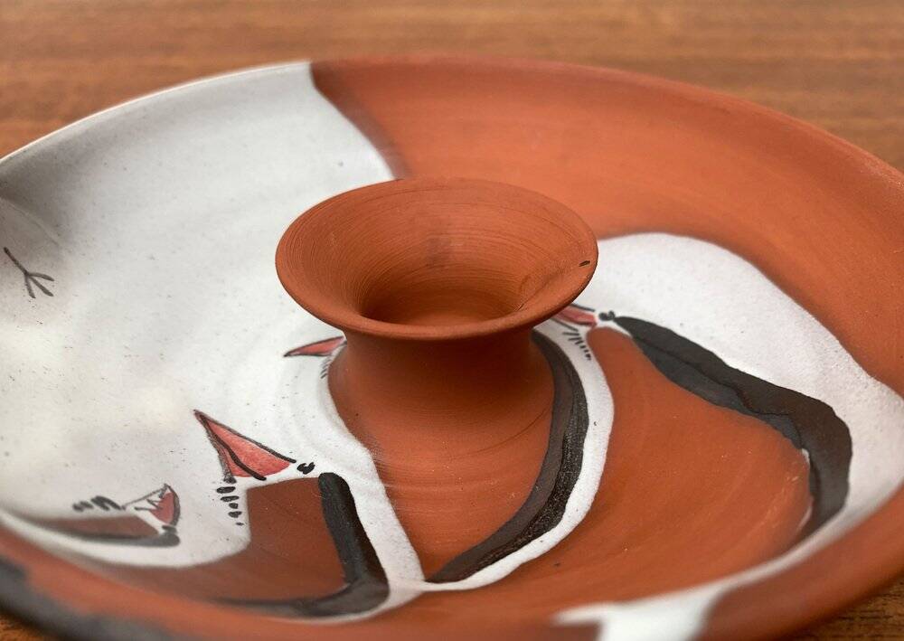 Workshop pottery candlestick from mid-century German with bird motif by Töpferei Bücking Börnsen, 1960s.