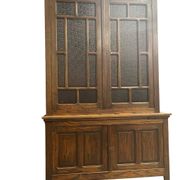 XL vintage display cabinet in wood, very tall, with embossed glass.