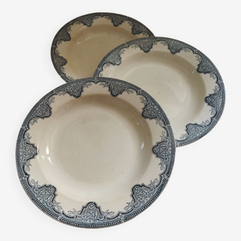 3 EC Salins iron earthenware soup plates, Céline model