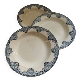 3 EC Salins iron earthenware soup plates, Céline model