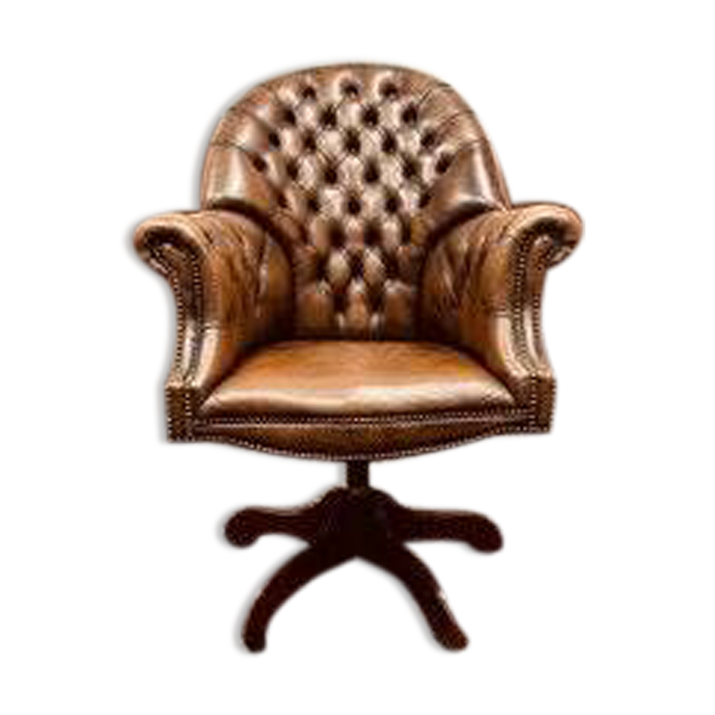 Chaise de directeur Chesterfield classique en cuir marron
