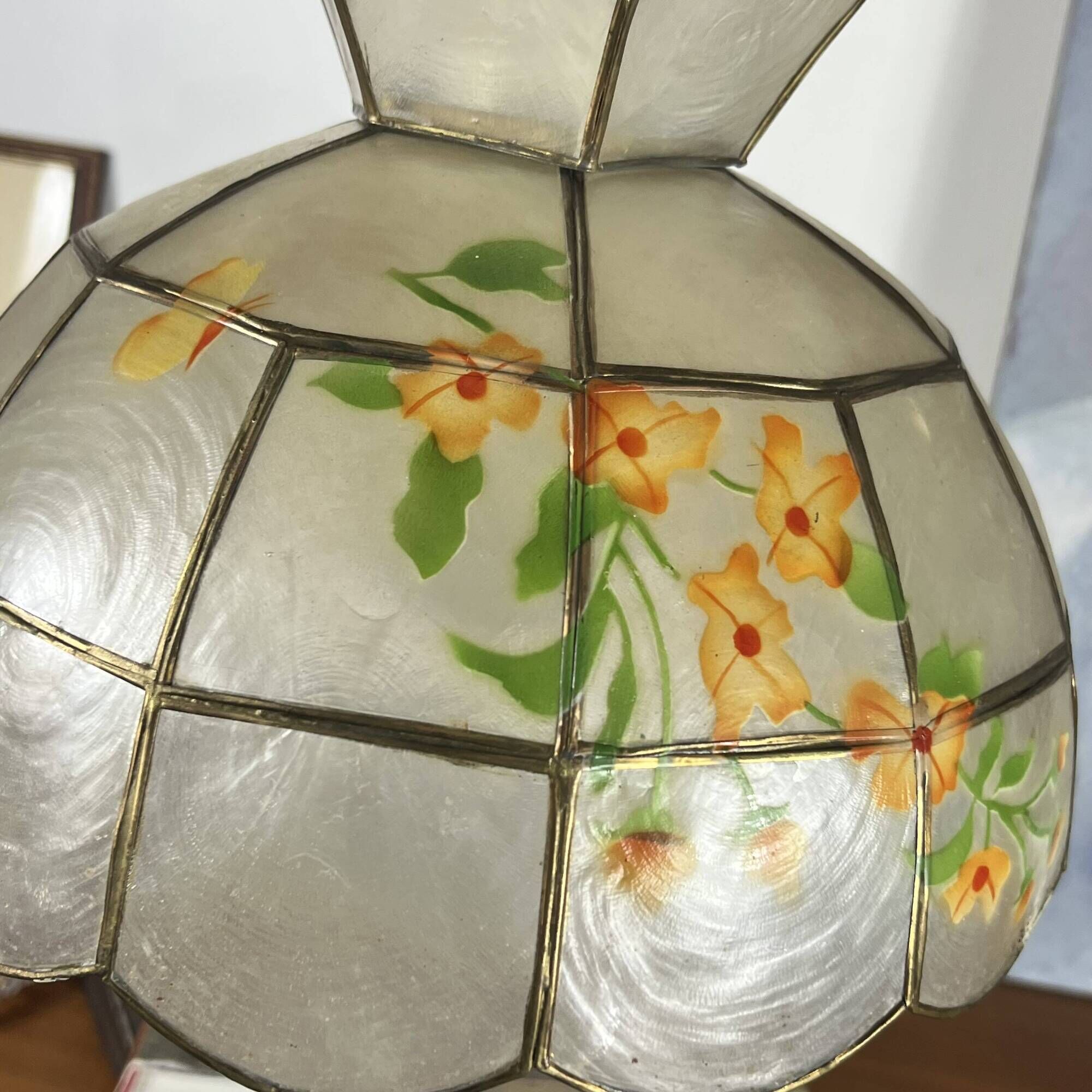 Capiz shell pendant light with flowers
