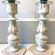 Paire de Gros Bougeoirs Flambeaux Chandeliers Bois Tourné Sculpté Blanchi