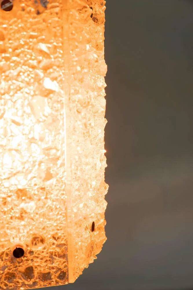 Vintage hexagonal glass and chrome pendant lamp from the 1960s.
