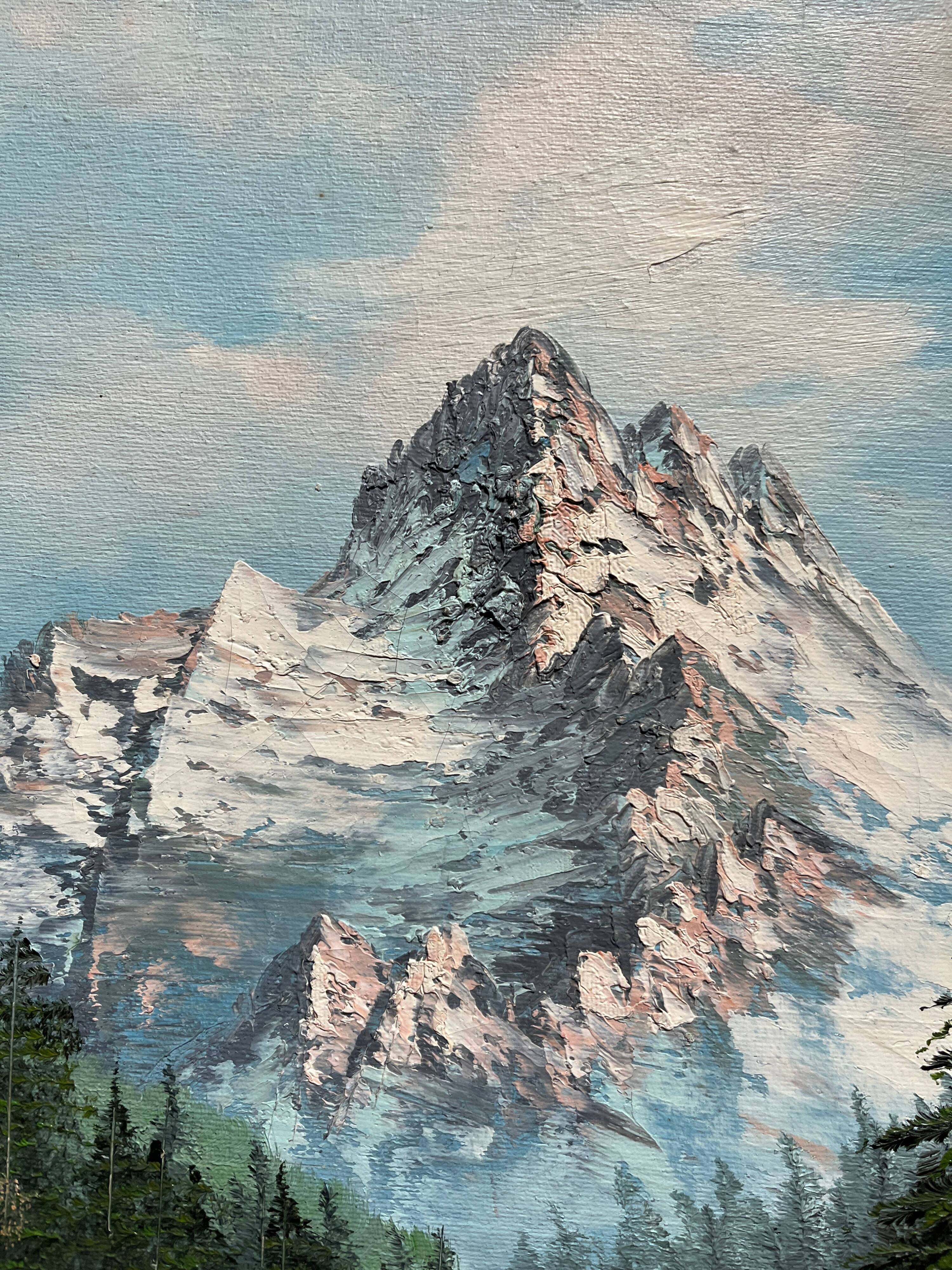 HST painting "Snowy Mountain Landscape" by Ken Bowman (born 1937)