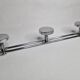 Chrome metal wall coat holder, 3 patères, 39 cm