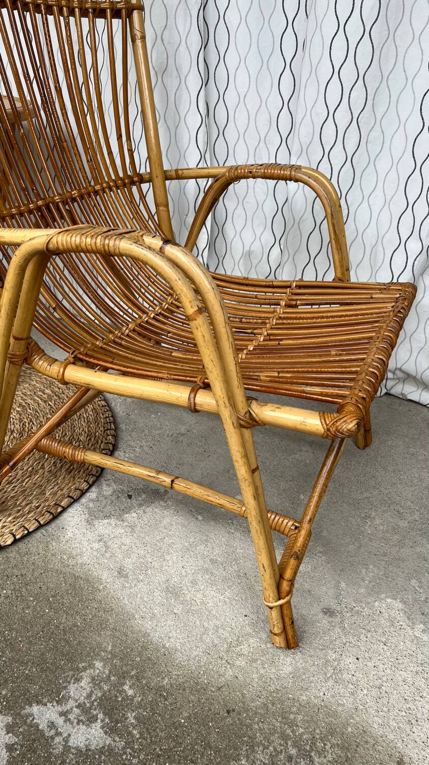 Large vintage rattan armchair