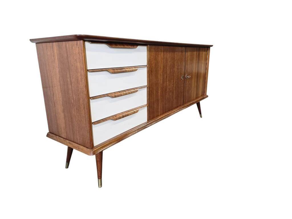 Vintage wooden sideboard with white formica drawers