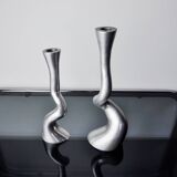 Pair of brutalist candle holders by art3, spain, 1970