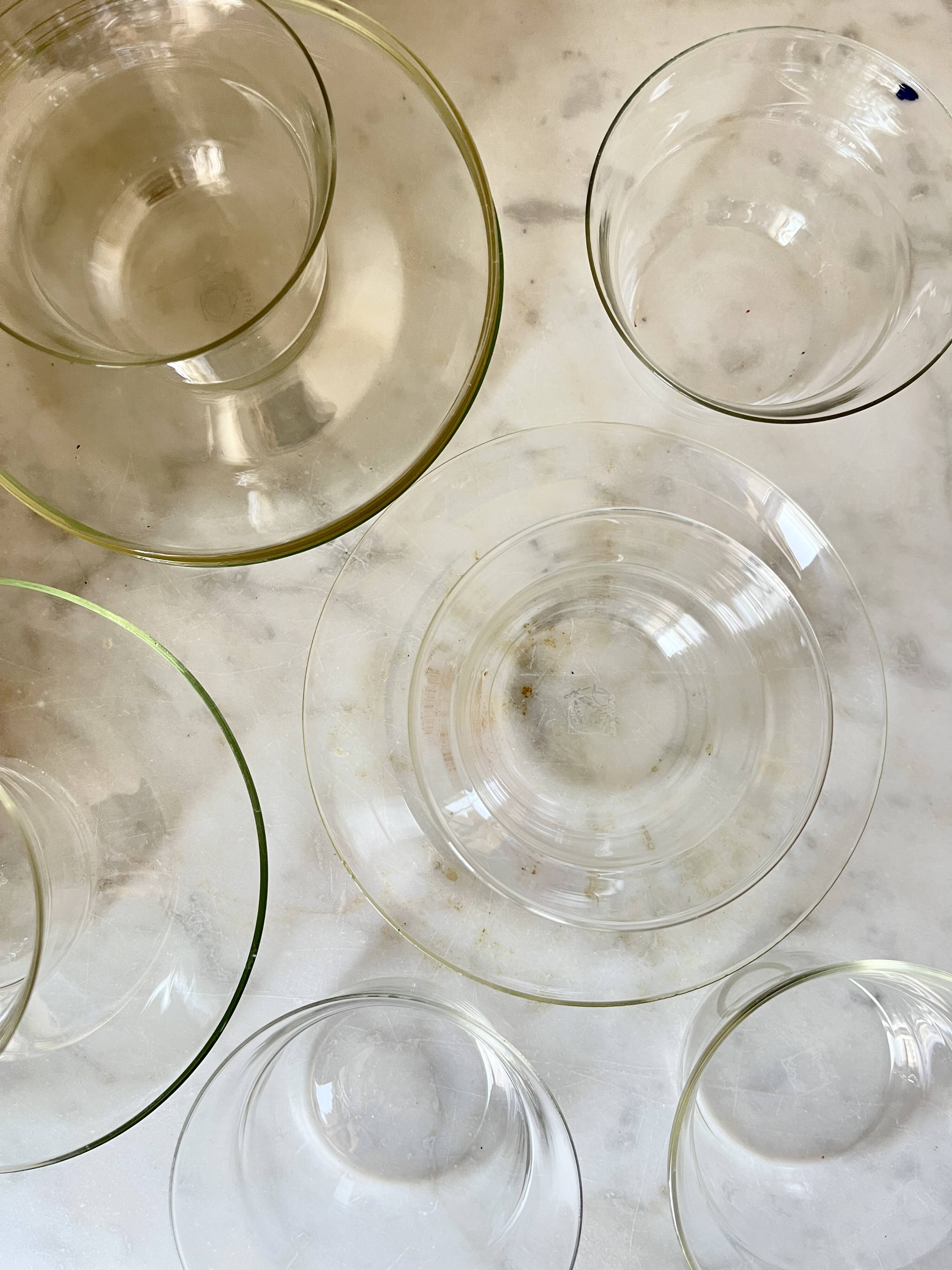 Vintage Jena Borosilicate Glass Tea Cups Set of 6 + Saucers,  GDR, 1960s