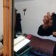 Miroir avec cadre en bambou années 70