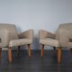 Pair of Jitona armchairs reupholstered Beige Fabric, Czech 1960s