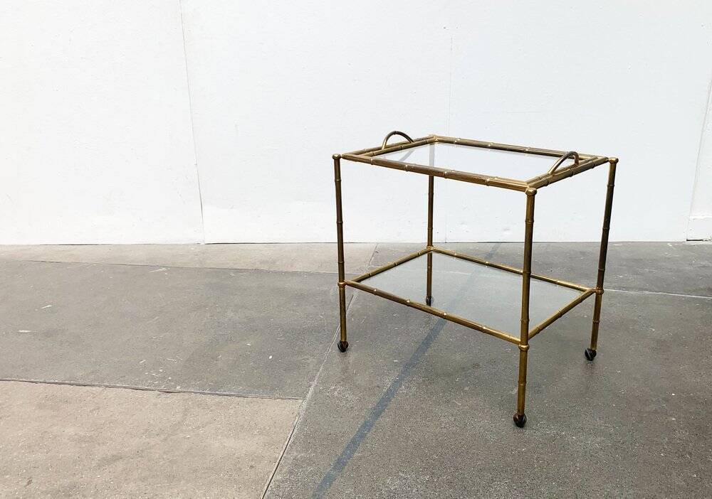 Bamboo imitation brass serving tray in Hollywood Regency style from the mid-century, 1960s.