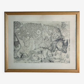 Lithograph "The Rhinoceros" DALI framed and signed in ABS