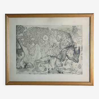 Lithographie "Le rhinocéros" DALI encadrée et signée en ABS