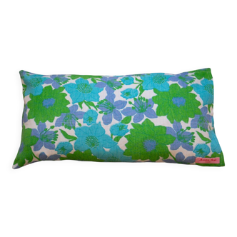 Upcycled blue and green flower cushion cover