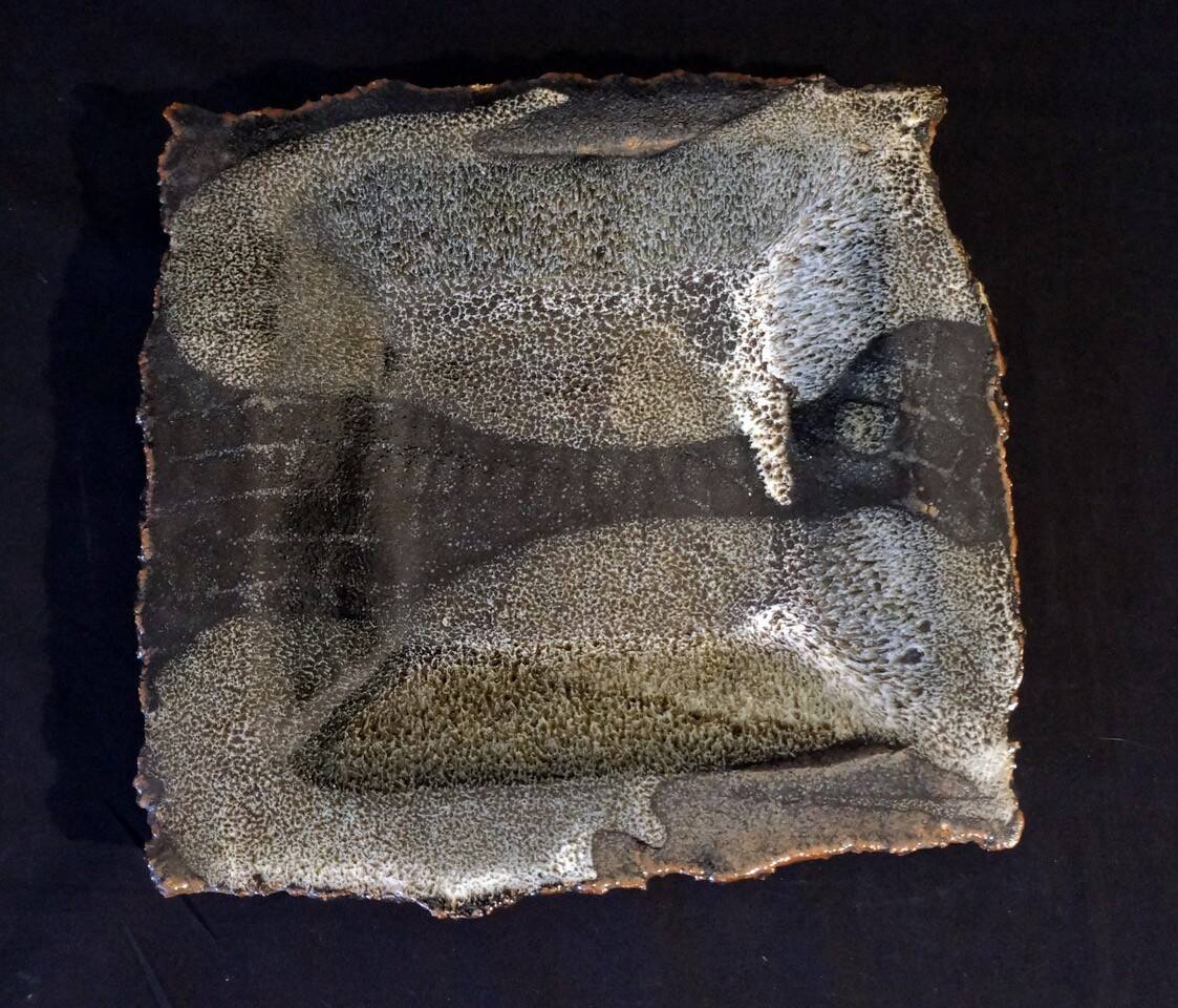 Claude Champy signed dish in glazed stoneware with free edges, late 20th century