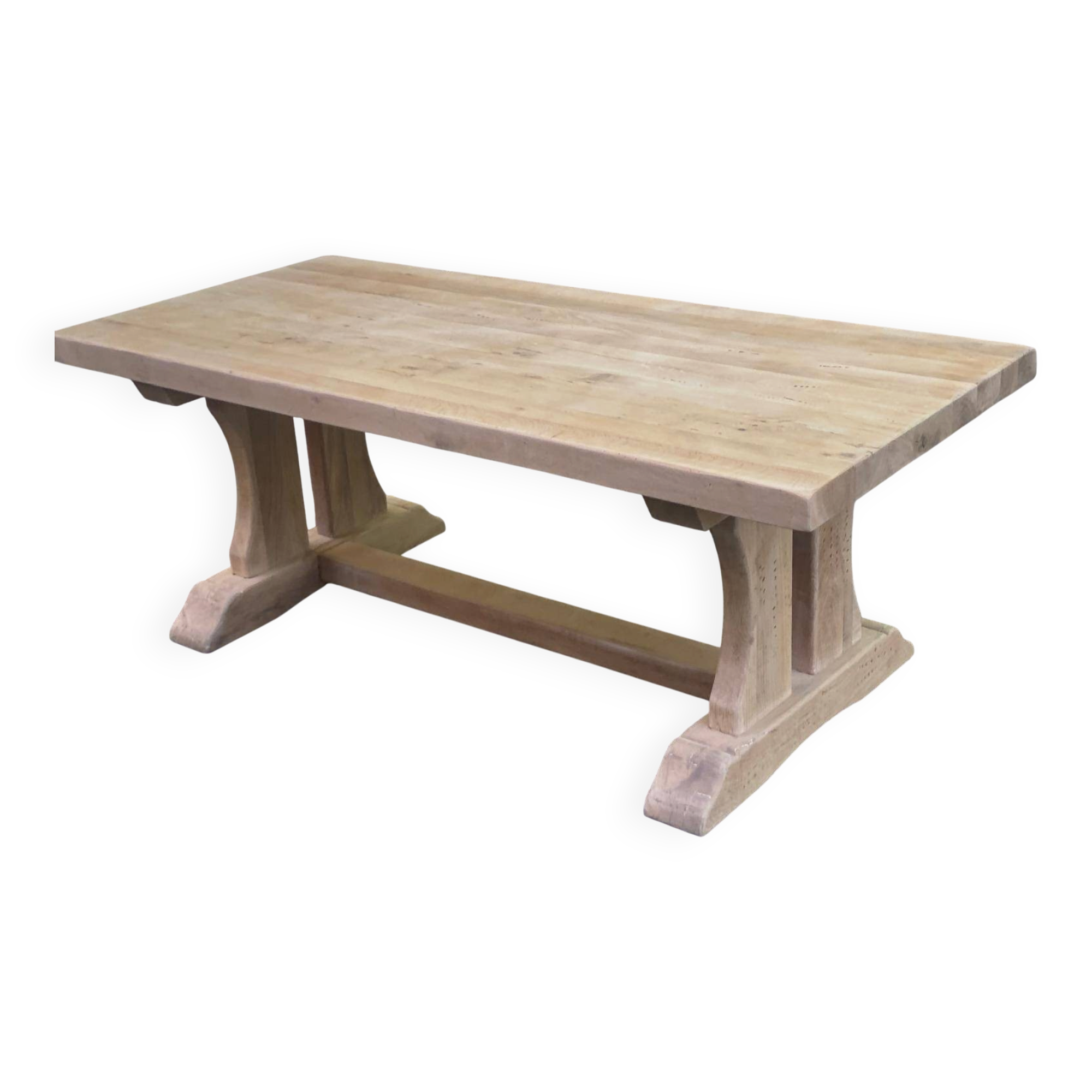 Large extendable monastery table stripped in raw solid oak 200 cm