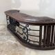 Old fireplace bench, wrought iron leather and oak