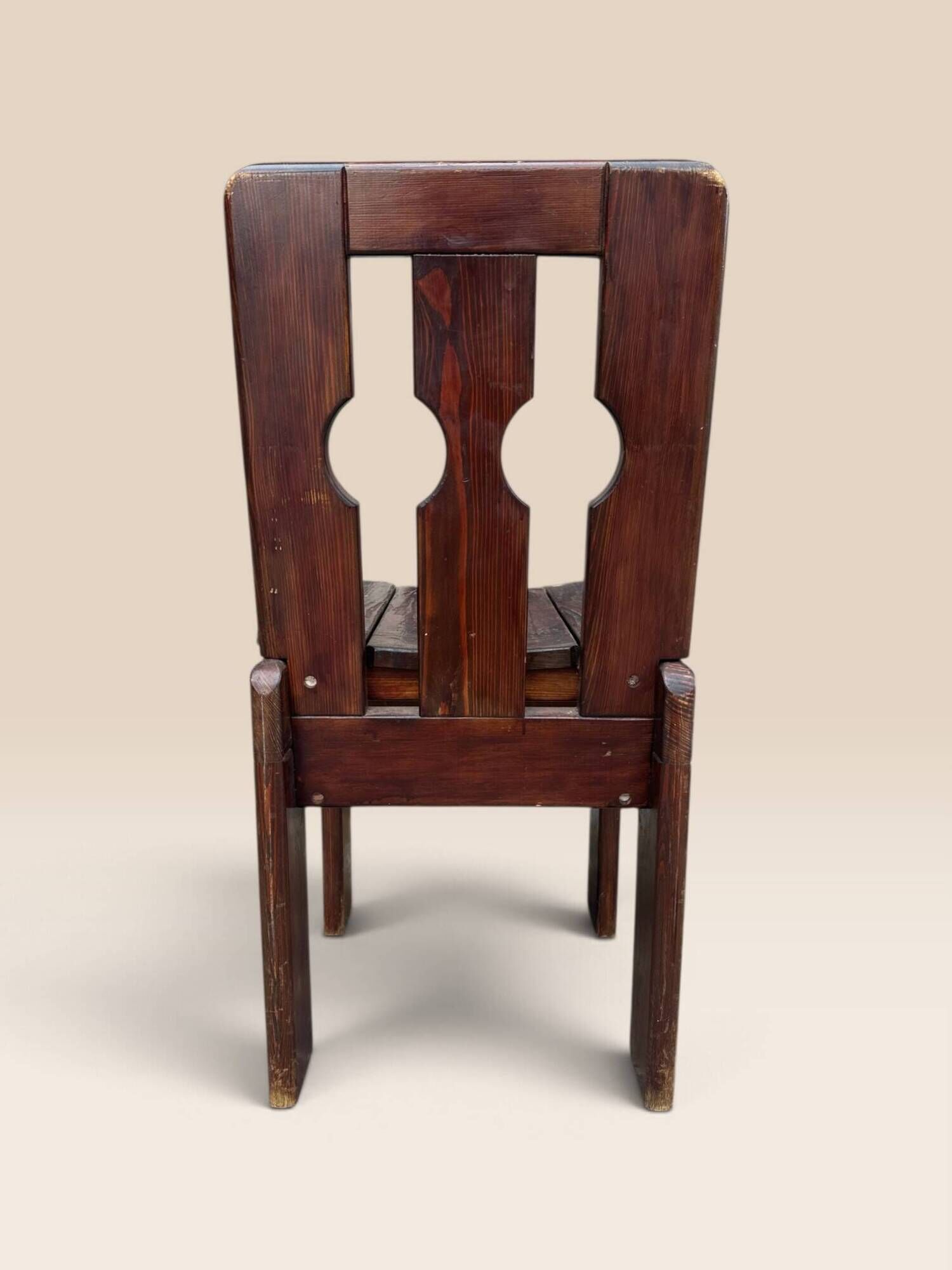Set of five brutalist chairs in solid pine.