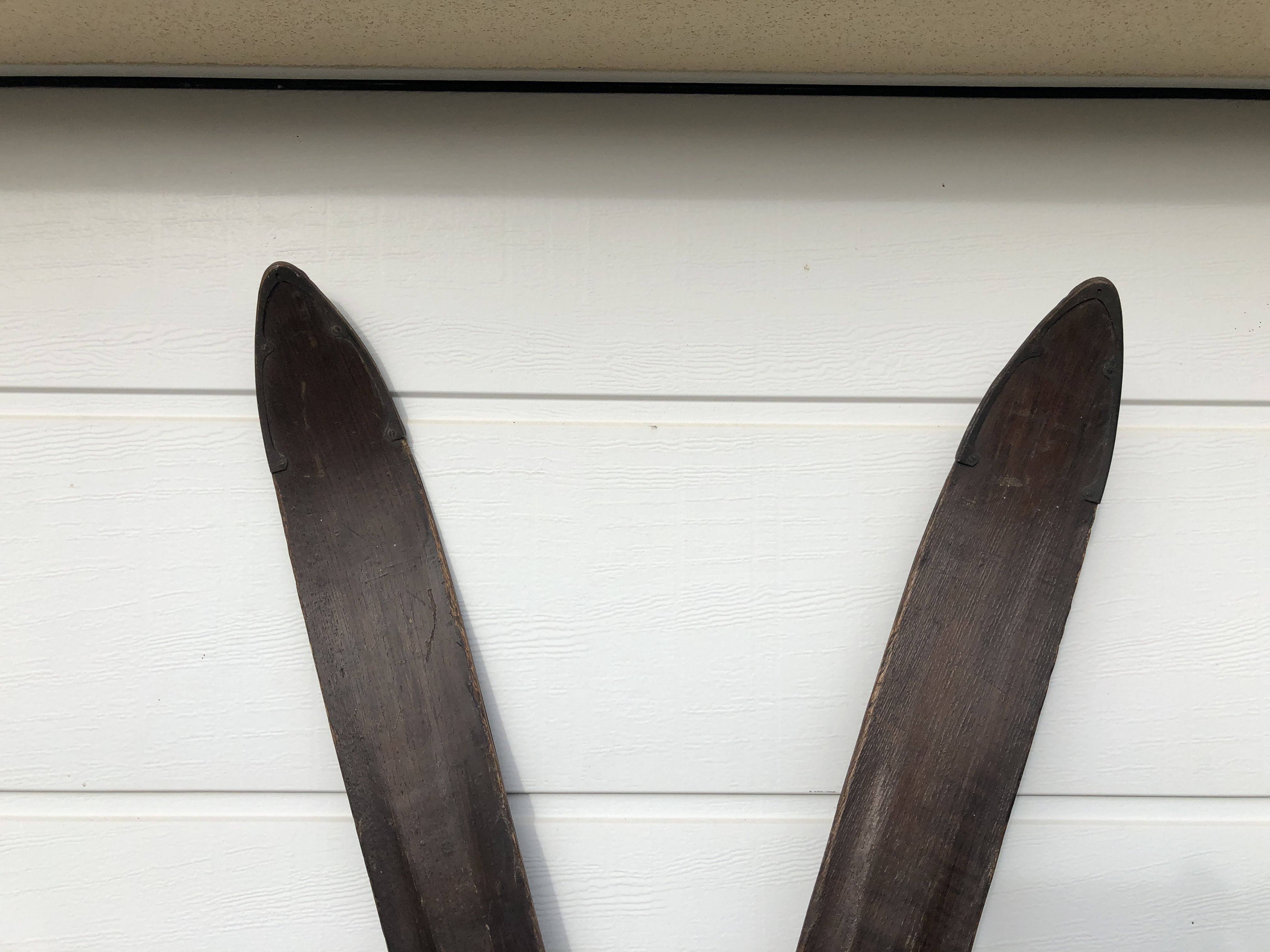 Former pair of Ramy wooden skis - vintage mountain chalet deco sticks