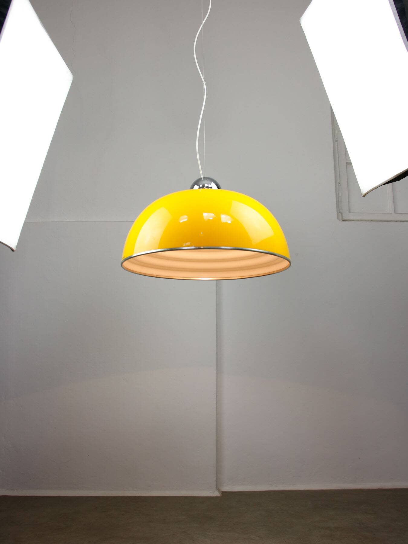 Rare Large Yellow Space-age Pendant from Guzzini, 1970s