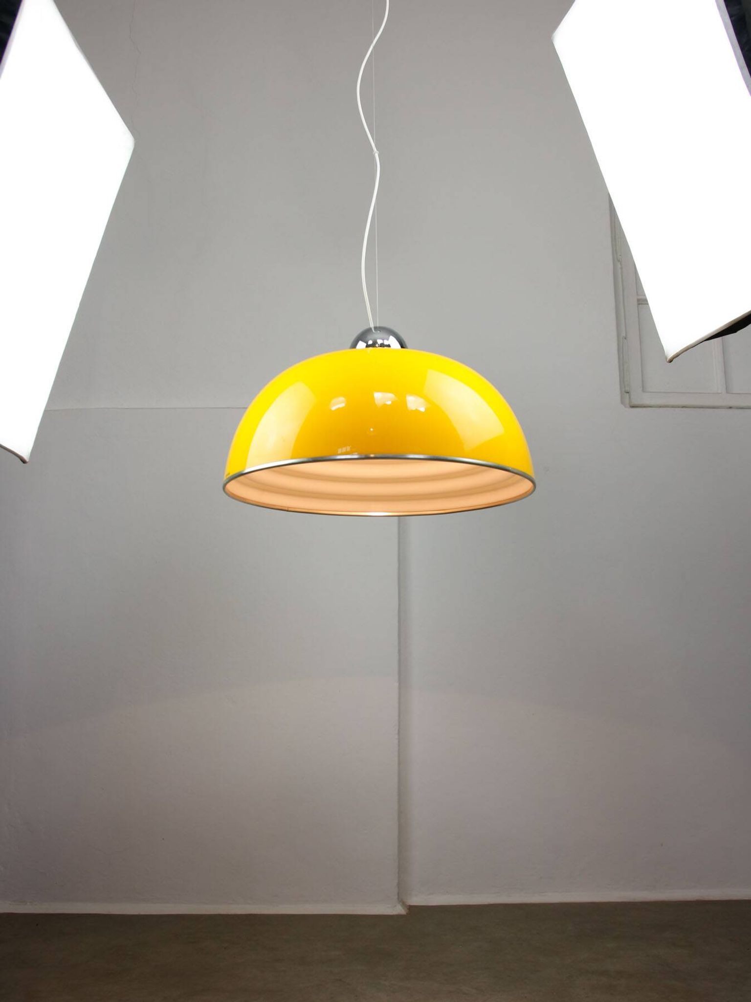 Rare Large Yellow Space-age Pendant from Guzzini, 1970s