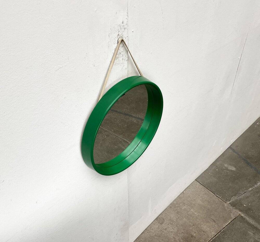 Round green mirror in space age style mid-century by C.L. Augustson, Norway, 1960s.