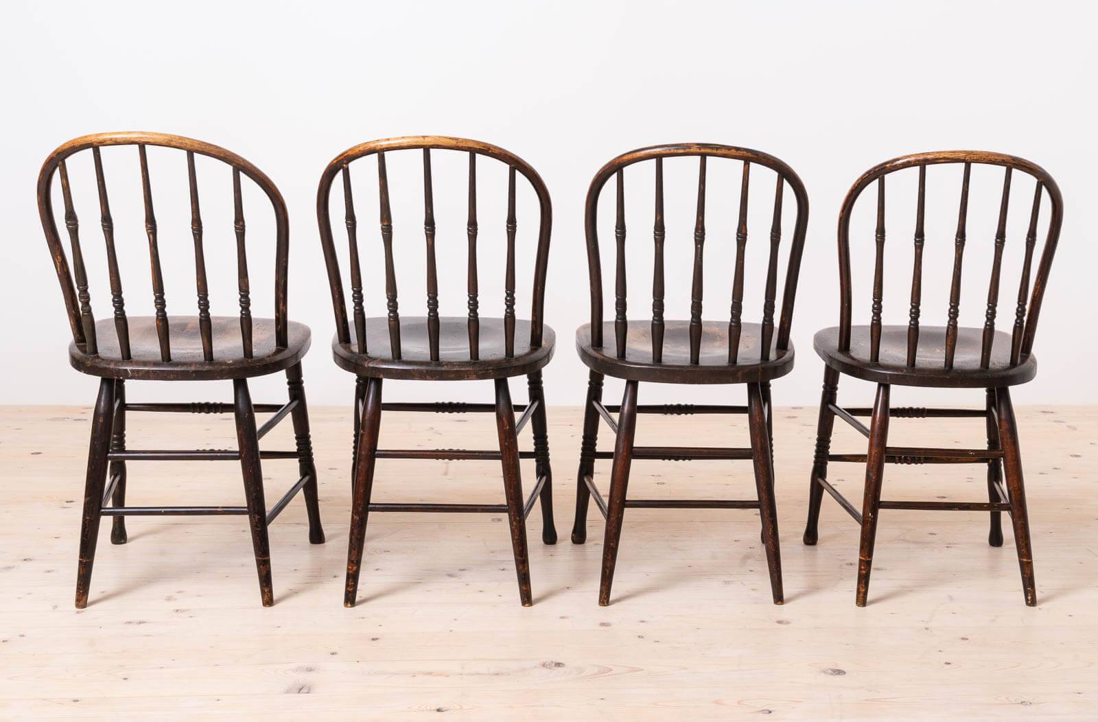 Set of 4 Countryside Style Dining Chairs, Spindle Back, Early 20th Century