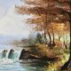 Tableau ancien paysage rivière vintage signé