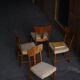 Early 20th century, set of 4 Danish Art Nouveau dining chairs, burl & velvet.