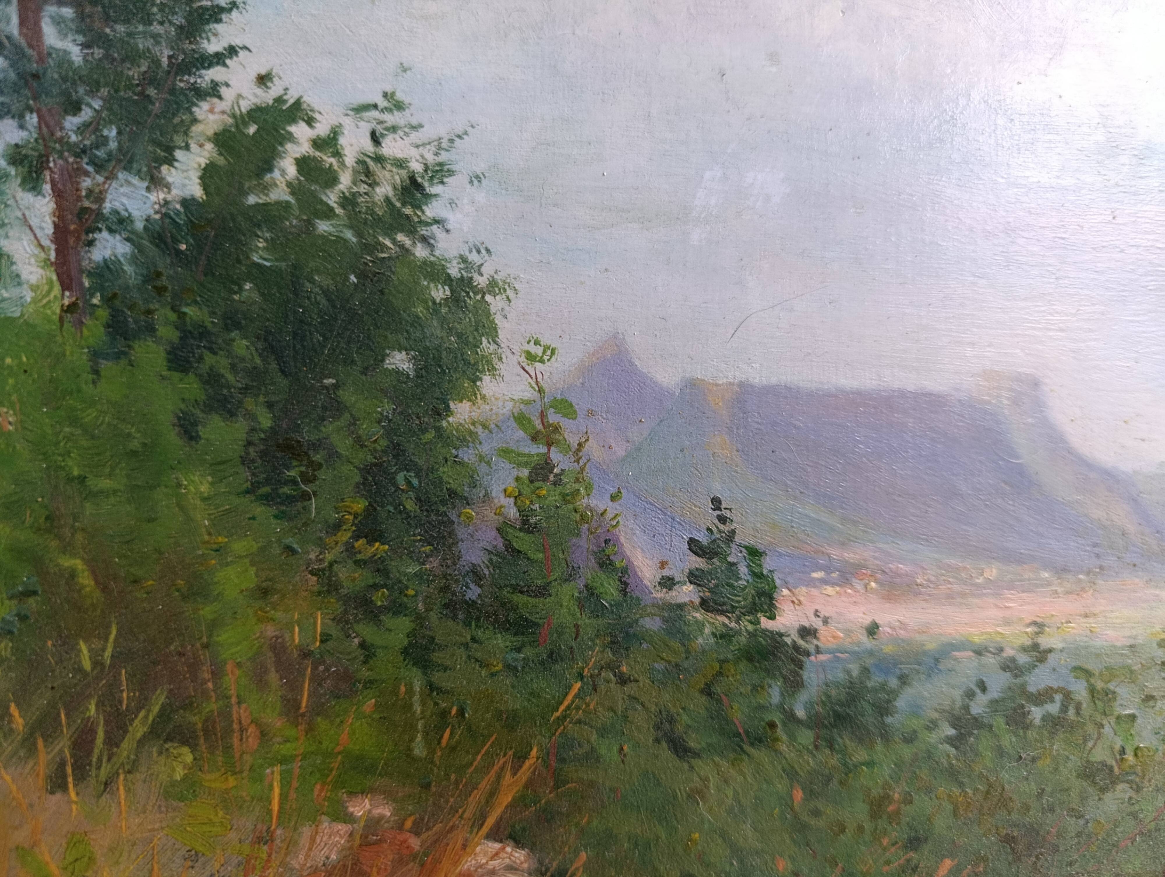 French vintage oil painting on board, signed A. Gillaz