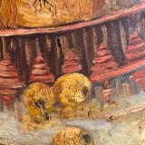 Old painting, still life with teapot and fruit, dated 1932 and signed
