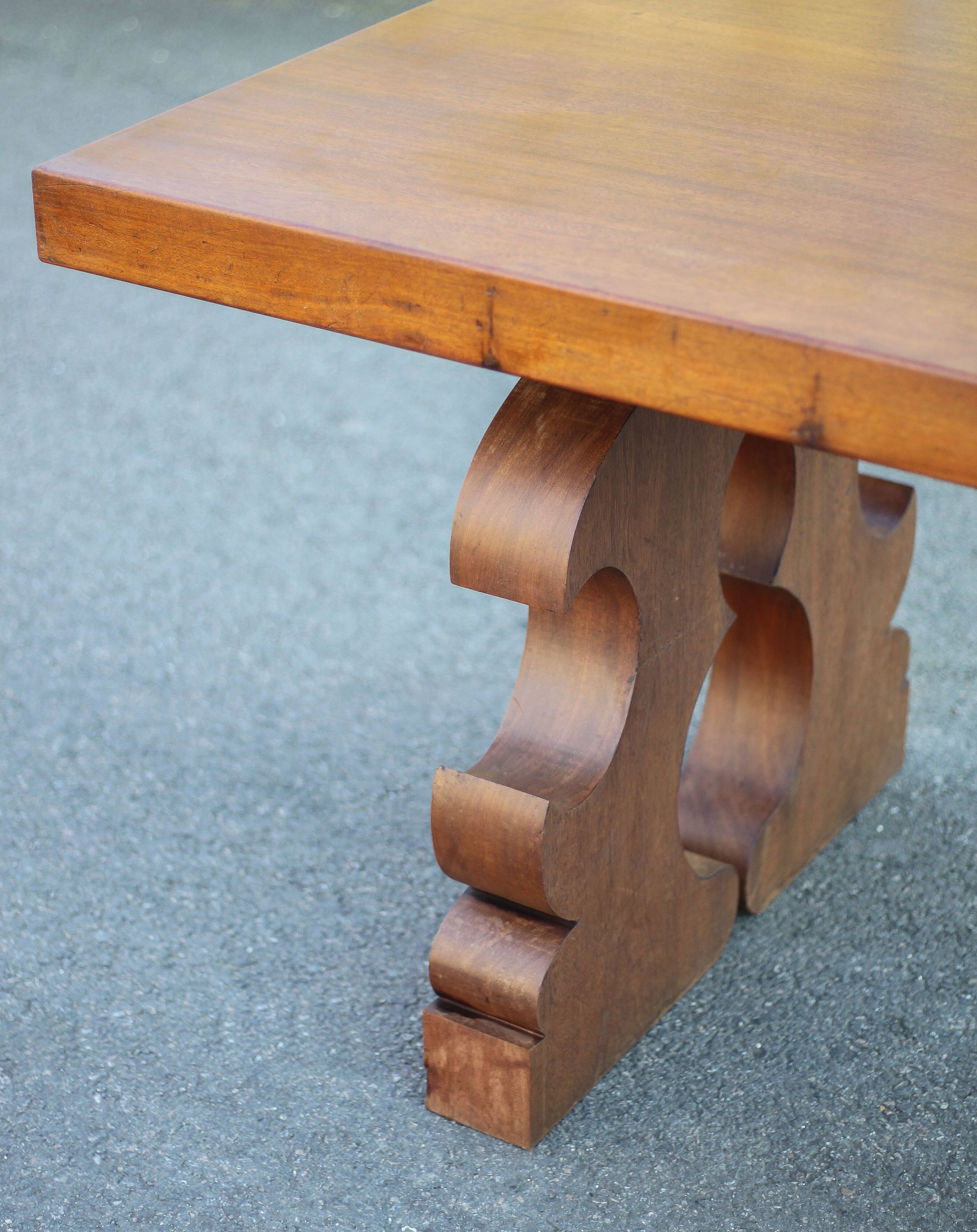 Large wooden table with carved legs, handcrafted table, solid wood table, living room table, table