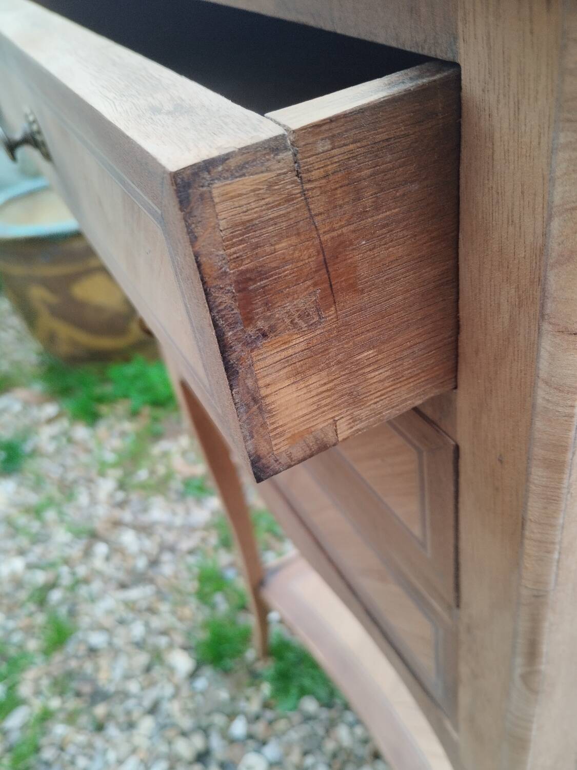 Antique Louis XVI style marquetry bedside table