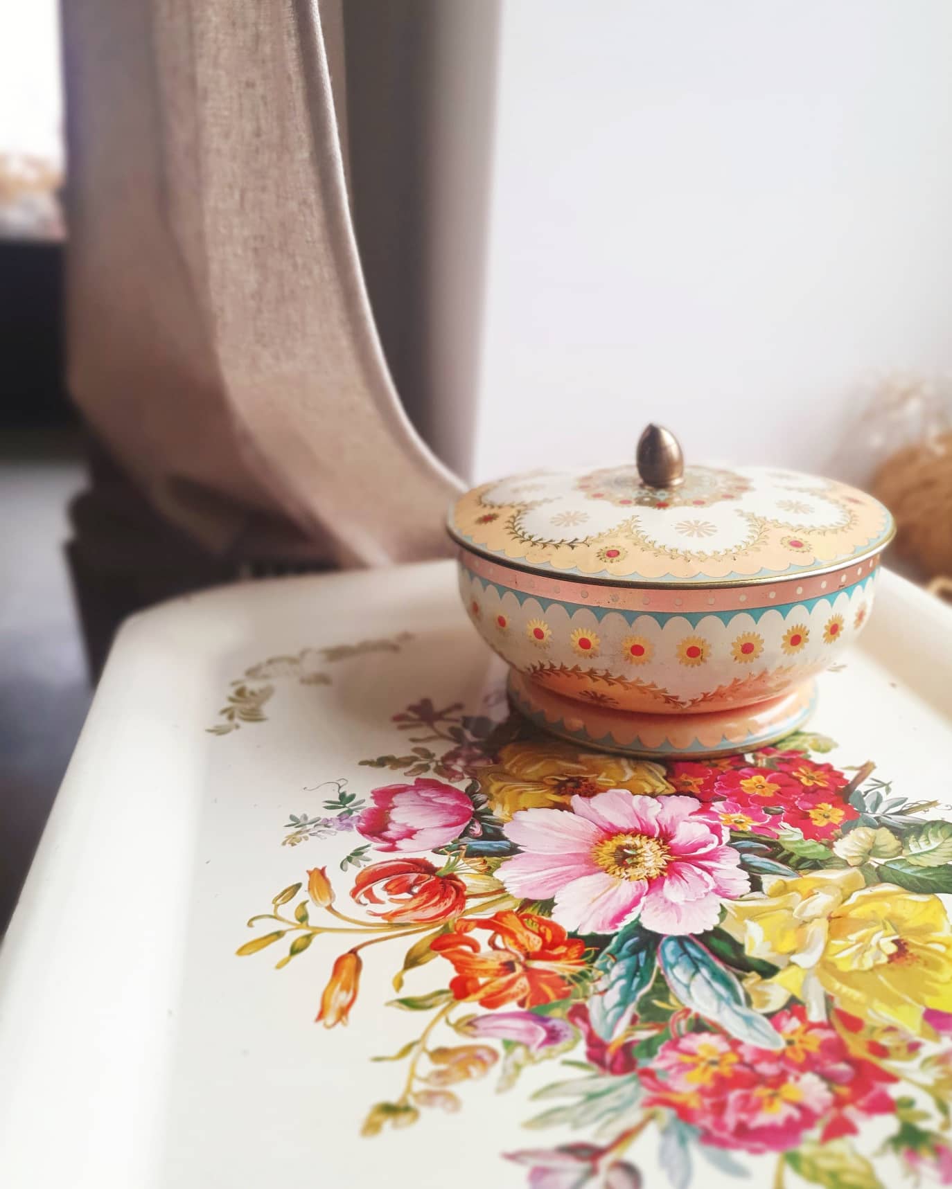 Decorated antique metal box