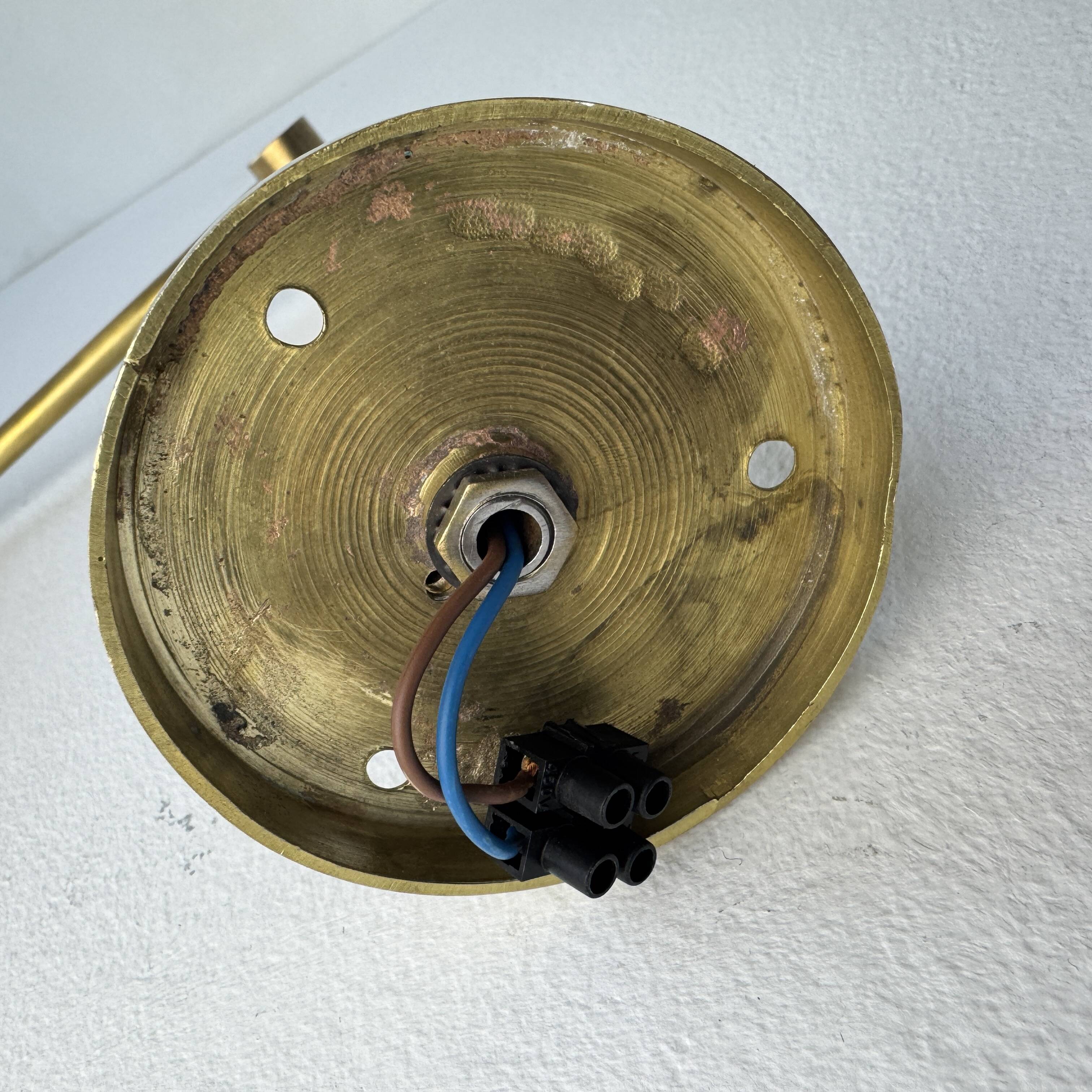 Antique brass and opaline gallows lamp